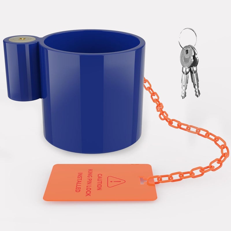 RVMATE 5th Wheel Lock (Blue), Heavy Duty Steel King Pin Lock with Anti-Theft Warning Tag, for 5th Wheel/Semi Trailers/RVs/Containers - Image 1